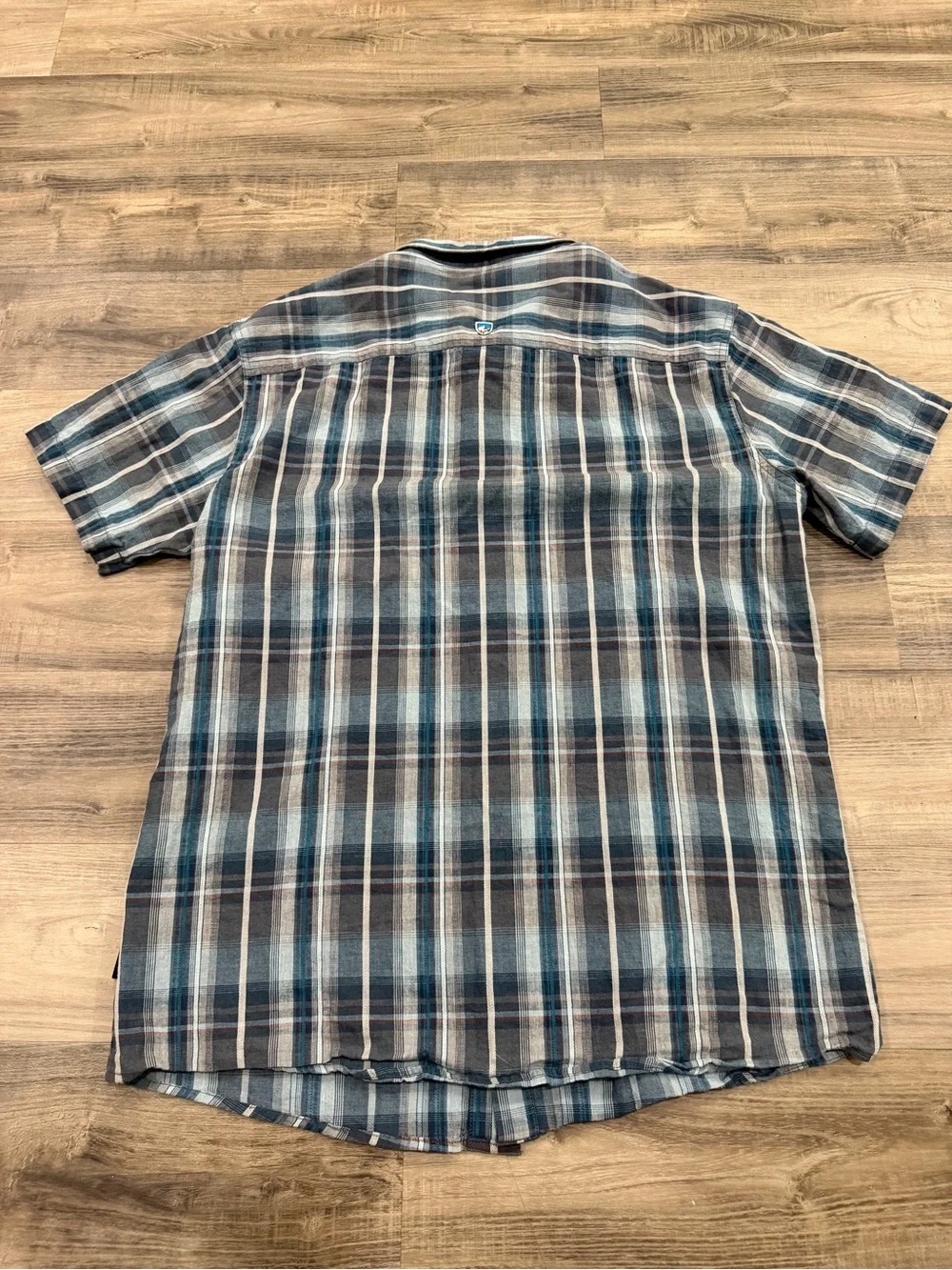 KÜHL Skorpio Men’s XL Blue Plaid Linen Cotton Short Sleeve Button Up Shirt